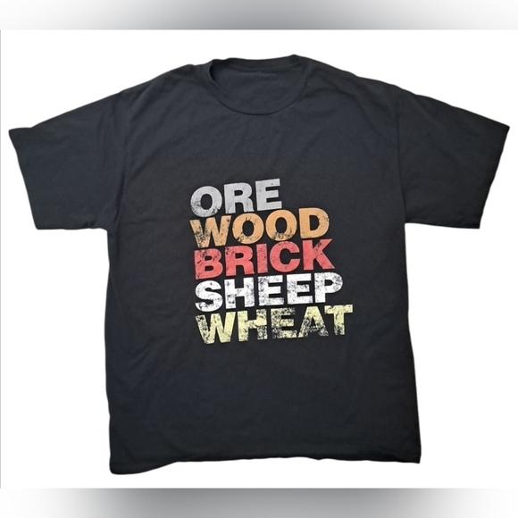 Settlers Of Catan Ore Wood Brick Sheep Wheat Graphic T-Shirt Size L - Picture 5 of 5
